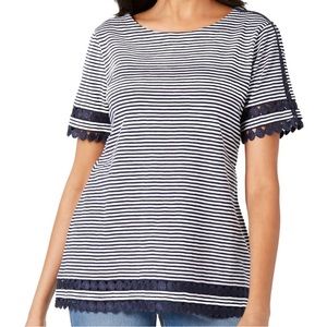 Charter Club Women's Petite Cotton Circle-Trim Top Blue Size PS
